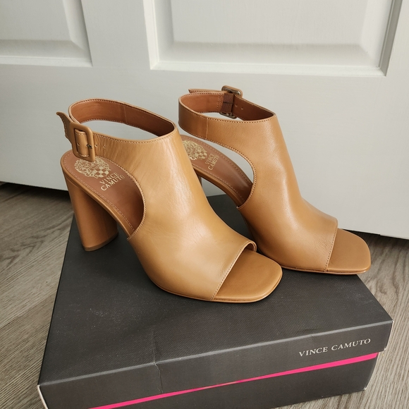 Vince Camuto Tan Leather Open-Toe Block Heel Slingbacks main image 2
